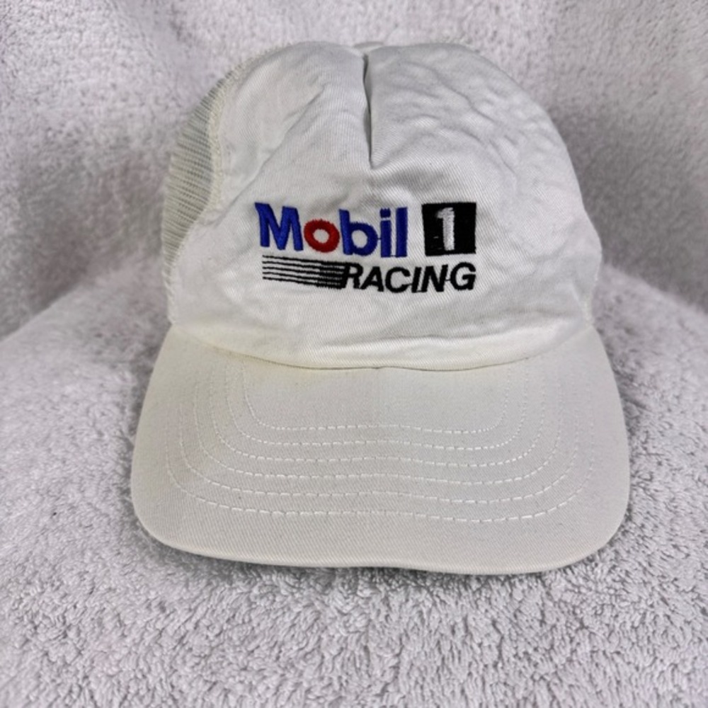 Vintage Mobil 1‎ Racing Hat White Snapback Cap Made In USA Distressed 80's 90's